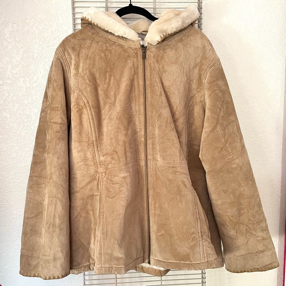 Croft And Barrow Suede And Fur Lined Hooded Jacket